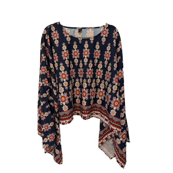 Shein Curve Blouse Womens 3XL Boho Festival Floral Handkerchief Plus Size Top - Picture 2 of 6